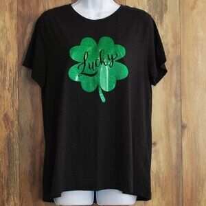 St Patrick's Day Lucky Black Green Tee Tshirt L